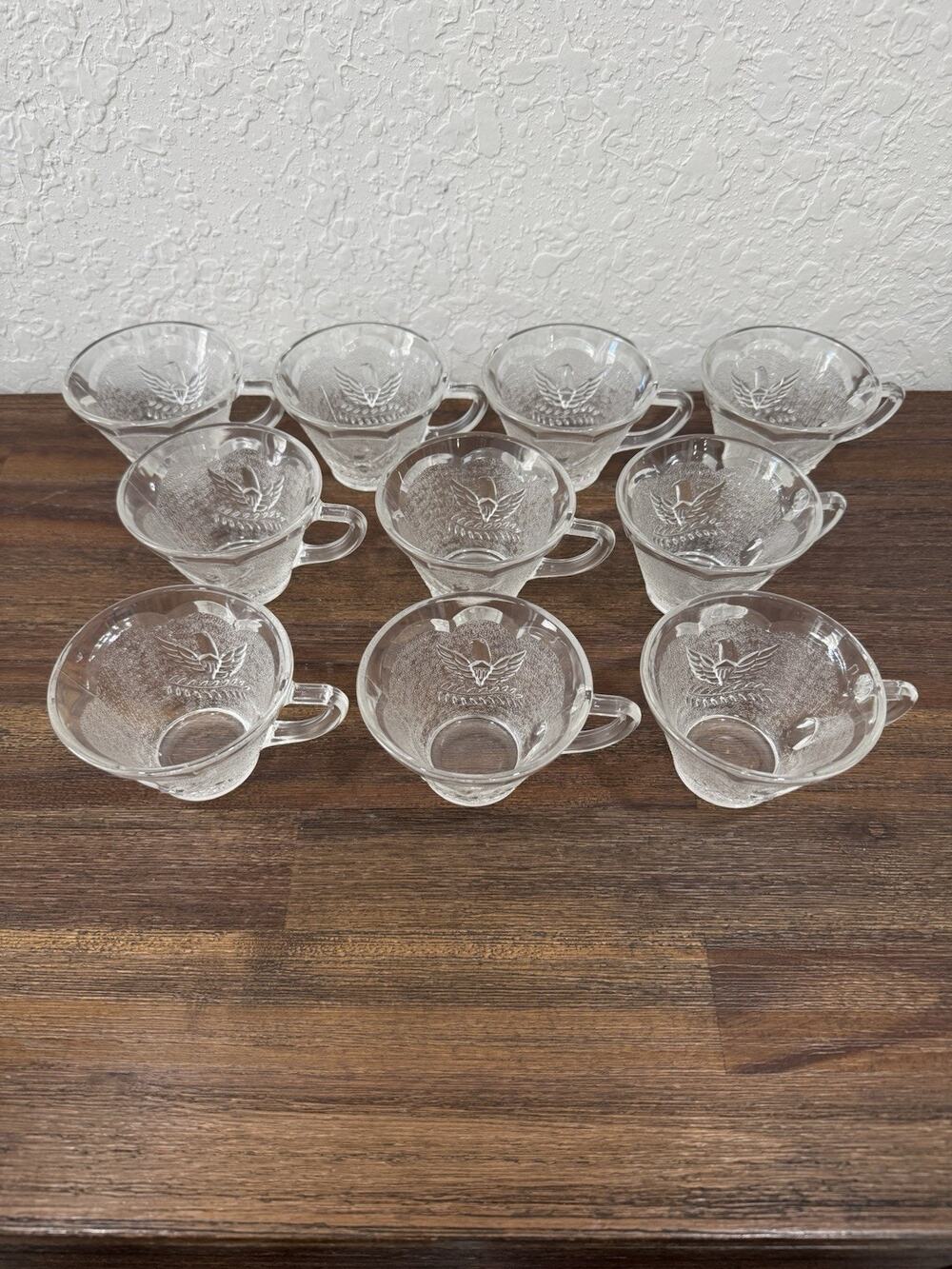 Vintage Federal Glass Eagle Punch Cups Set of 10 Clear Glass Mugs Patriotic